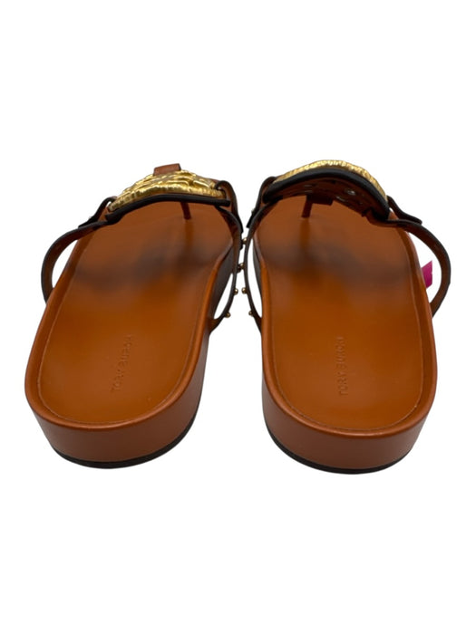 Tory Burch Shoe Size 9 Tan Brown Leather Upper Gold Tone Details Logo Sandals Tan Brown / 9