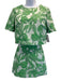 Milly Size 0/P Green Polyester Floral Jacquard Short Sleeve Back Zip Skirt Set Green / 0/P