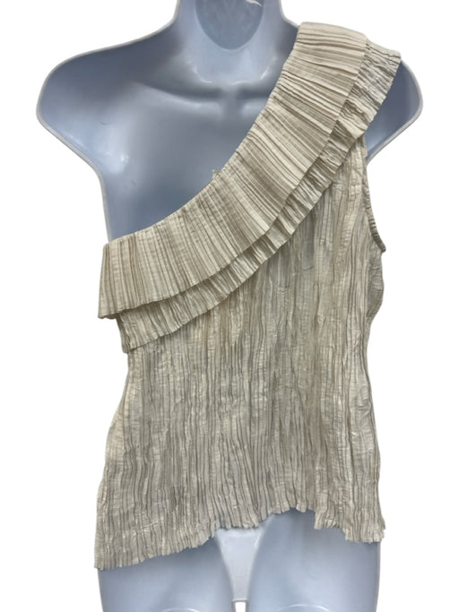 Ulla Johnson Size 6 Cream White Polyester One Shoulder Accordion Pleat Top Cream White / 6