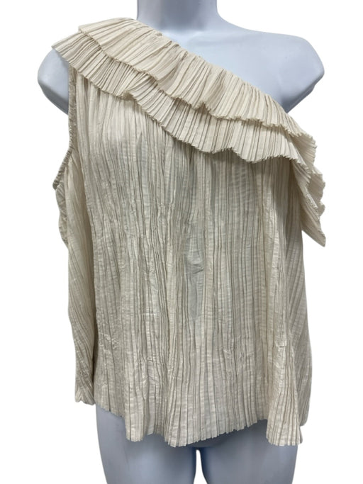 Ulla Johnson Size 6 Cream White Polyester One Shoulder Accordion Pleat Top Cream White / 6