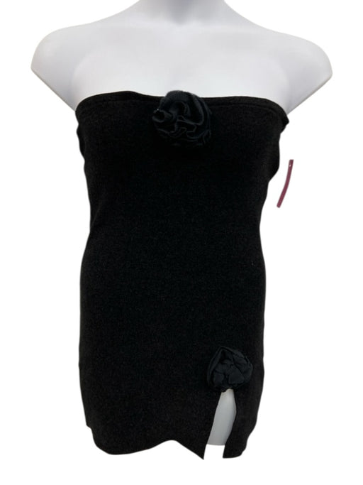 With Jean Size L Black Polyester Sleeveless Rose Applique Ribbed Dress Black / L