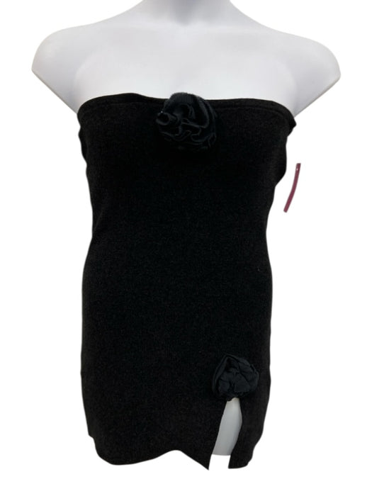 With Jean Size L Black Polyester Sleeveless Rose Applique Ribbed Dress Black / L