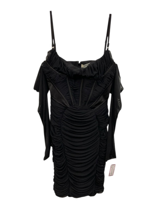 House of CB Size L Black Polyester Sheer Long Sleeve Shoulder Strap Dress Black / L
