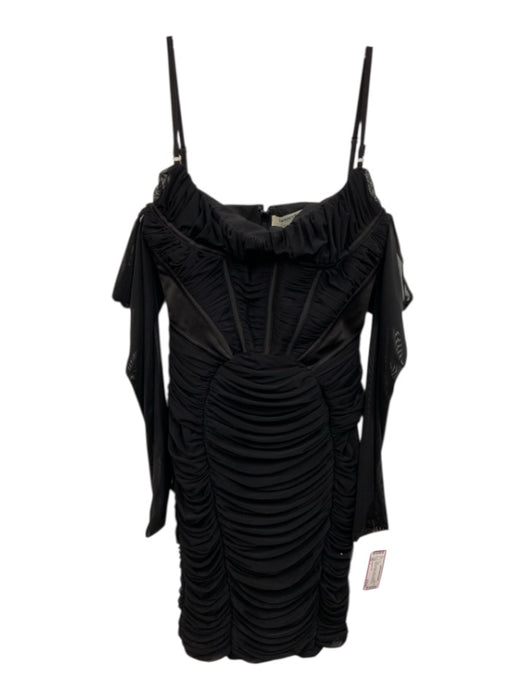 House of CB Size L Black Polyester Sheer Long Sleeve Shoulder Strap Dress Black / L