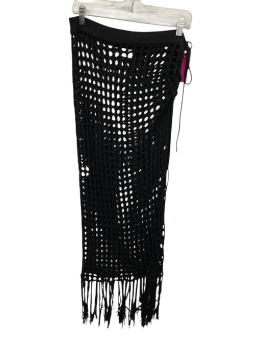 Lovers and Friends Size L Black Acrylic Knit Cover Up Maxi Tassels Skirt Black / L