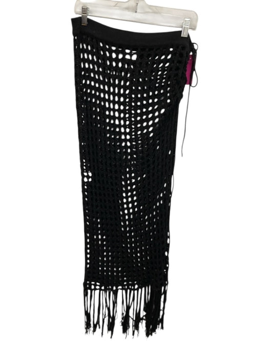 Lovers and Friends Size L Black Acrylic Knit Cover Up Maxi Tassels Skirt Black / L