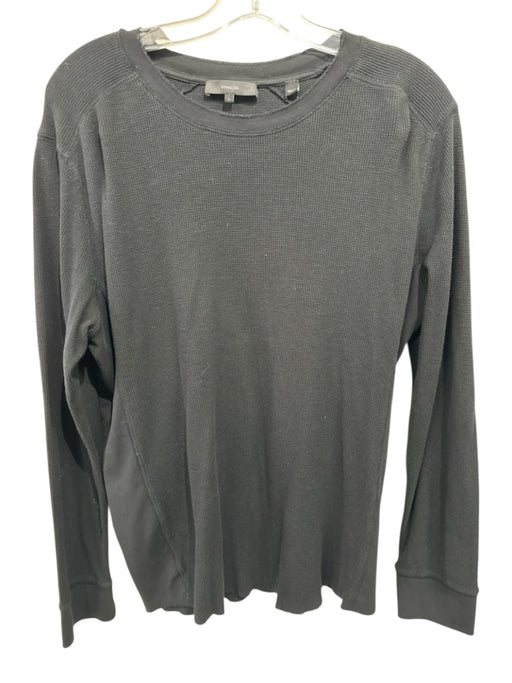 Vince Size L Black Cotton Blend Waffle Crew Neck T Shirt Men's Long Sleeve Shirt Black / L