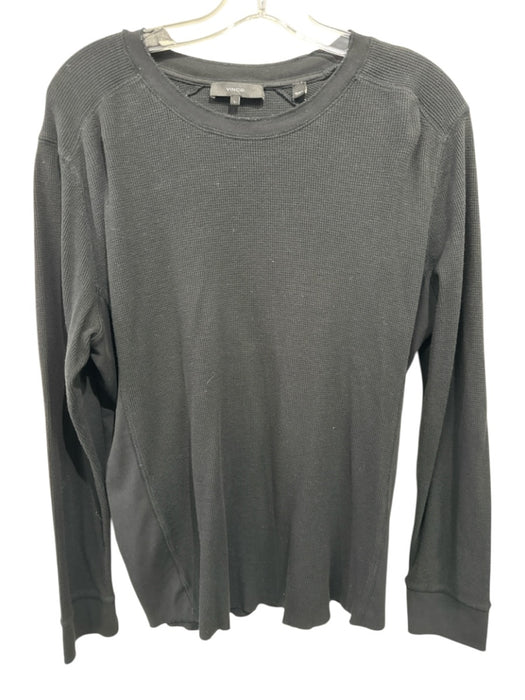 Vince Size L Black Cotton Blend Waffle Crew Neck T Shirt Men's Long Sleeve Shirt Black / L