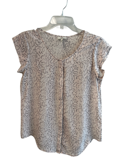 Joie Size XS Pink Silk Short Sleeve Button Up Round Neck Pattern Top Pink / XS
