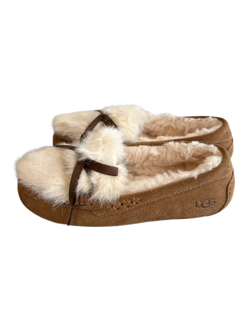Ugg Shoe Size 5 Brown Suede Fur Bow Detail Flats Moccasin Shoes Brown / 5
