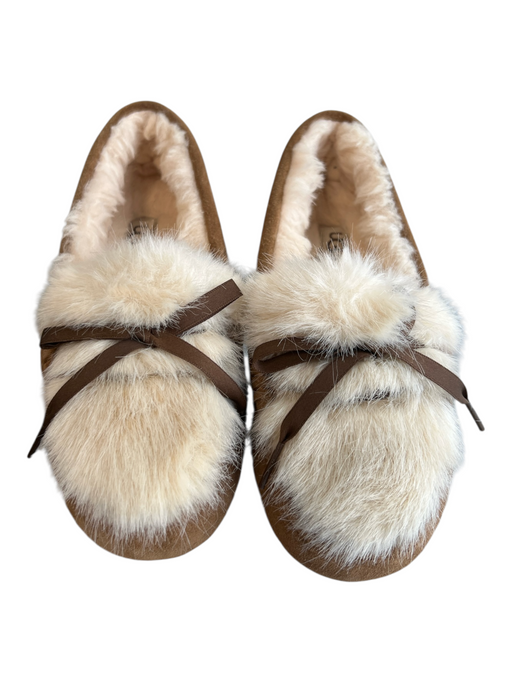Ugg Shoe Size 5 Brown Suede Fur Bow Detail Flats Moccasin Shoes Brown / 5