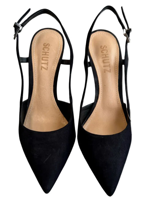 Schutz Shoe Size 5 Black Suede Buckle Straps Slingback Pump Pointed Toe Shoes Black / 5