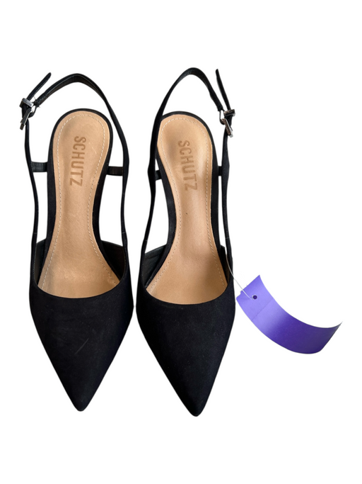 Schutz Shoe Size 5 Black Suede Buckle Straps Slingback Pump Pointed Toe Shoes Black / 5