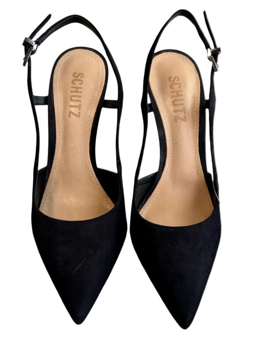 Schutz Shoe Size 5 Black Suede Buckle Straps Slingback Pump Pointed Toe Shoes Black / 5