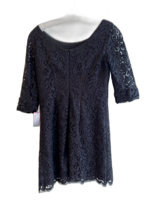 Shoshanna Size 0 Black Cotton 3/4 Sleeve Lace Overlay Round Neck Back Zip Dress Black / 0