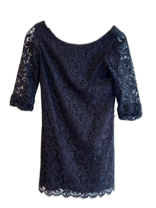Shoshanna Size 0 Black Cotton 3/4 Sleeve Lace Overlay Round Neck Back Zip Dress Black / 0