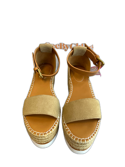 See By Chloe Shoe Size 35 Brown Leather & Canvas Woven Open Toe Espadrille Shoes Brown / 35