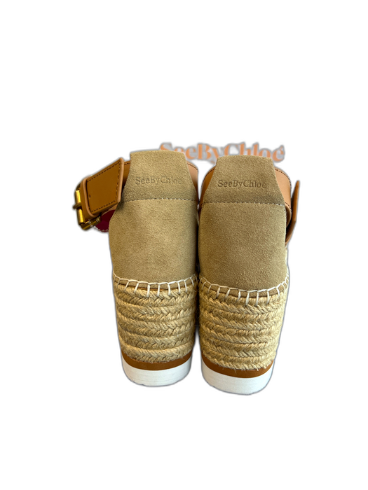 See By Chloe Shoe Size 35 Brown Leather & Canvas Woven Open Toe Espadrille Shoes Brown / 35