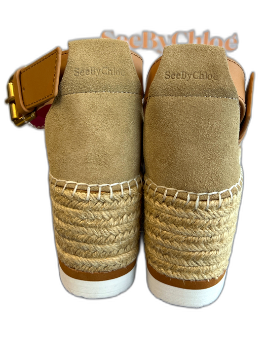 See By Chloe Shoe Size 35 Brown Leather & Canvas Woven Open Toe Espadrille Shoes Brown / 35