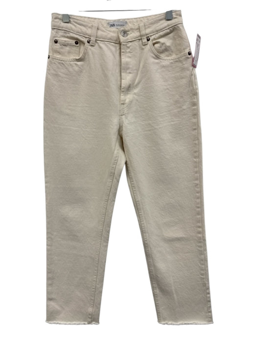 Zara Size 6 Cream Cotton Button Fly Wide Leg Jeans Cream / 6