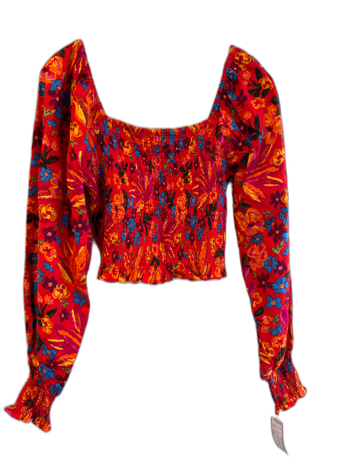 Maison d'Amelie Size Large Red & Multi Linen & Rayon Off Shoulder Floral Top Red & Multi / Large