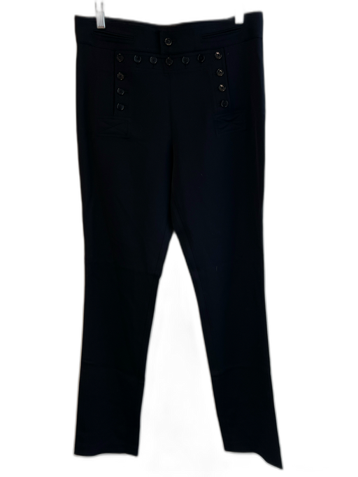 Polo Ralph Lauren Size 10 Black Wool Front Button Straight Cut Pull On Pants Black / 10