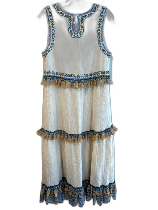Leon Max Size Medium Beige & Multi Cotton V Neck Sleeveless Tiered Dress Beige & Multi / Medium