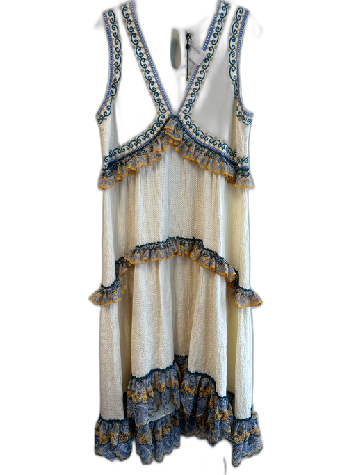 Leon Max Size Medium Beige & Multi Cotton V Neck Sleeveless Tiered Dress Beige & Multi / Medium