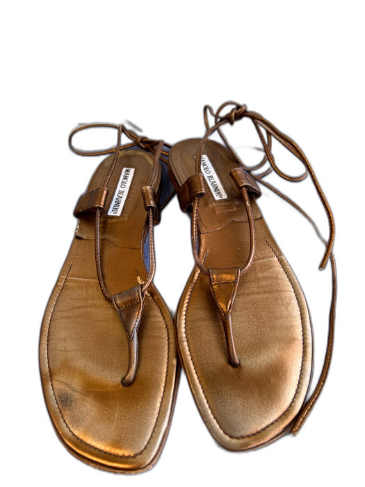 Manolo Blahnik Shoe Size 39 Bronze Leather Square Toe Flat Thong Shoes Bronze / 39