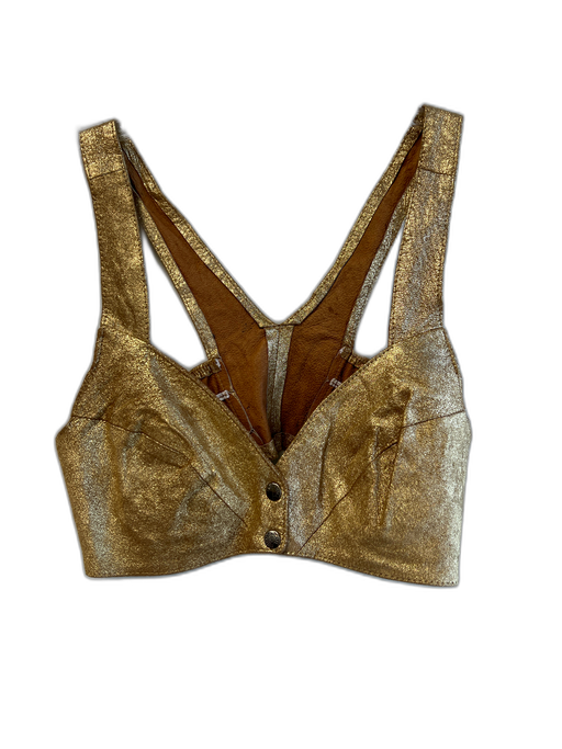 Firenze Santa Barbara Size Est Small Gold Leather Metallic 2 Snap Cropped Top Gold / Est Small