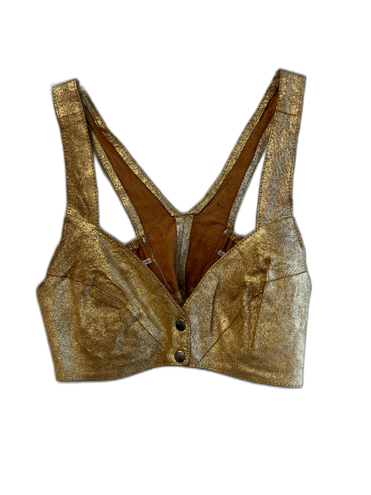 Firenze Santa Barbara Size Est Small Gold Leather Metallic 2 Snap Cropped Top Gold / Est Small