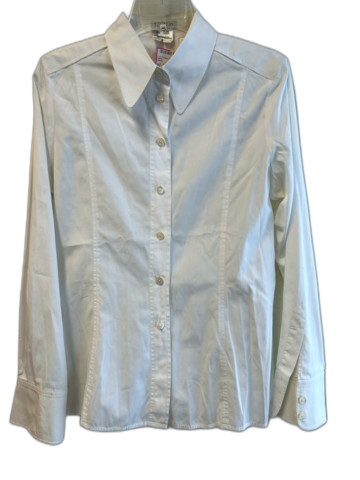 Escada Size 40 White Cotton Long Sleeve Collared Button Down Top White / 40