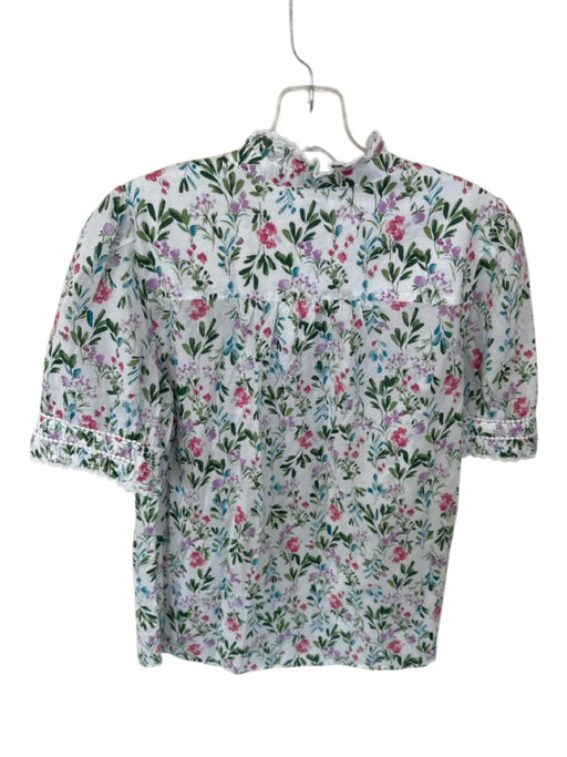 J. Crew Size XS Green & Purple Cotton Short Sleeve Botanical Buttons Top Green & Purple / XS