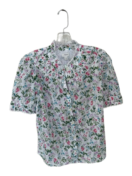 J. Crew Size XS Green & Purple Cotton Short Sleeve Botanical Buttons Top Green & Purple / XS