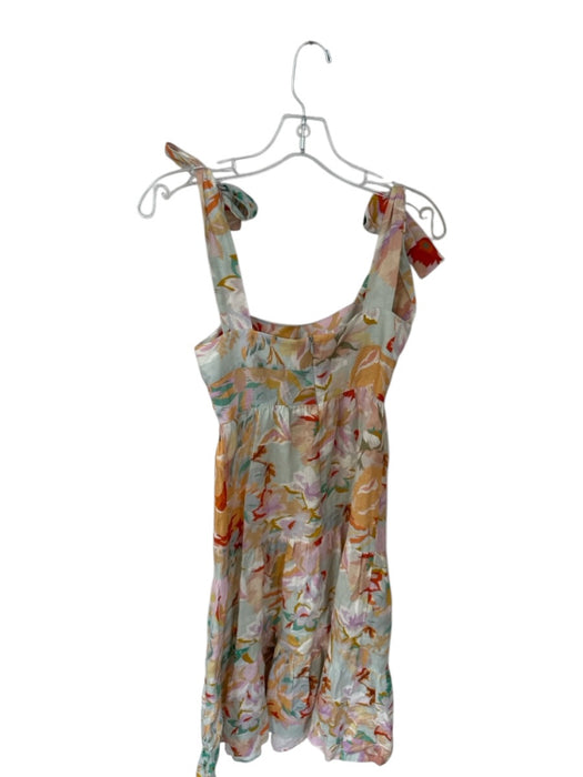 Rachel Size 0 Sage Green & Pink Linen Tie Straps Botanical Maxi Dress Sage Green & Pink / 0