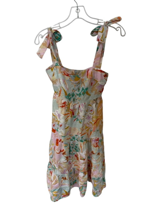 Rachel Size 0 Sage Green & Pink Linen Tie Straps Botanical Maxi Dress Sage Green & Pink / 0