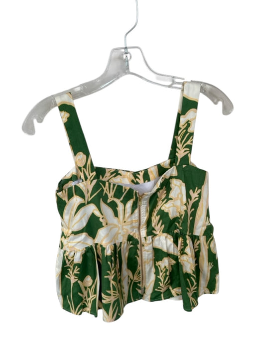Crosby Size S Green & Tan Sleeveless Flowers Peplum Top Green & Tan / S