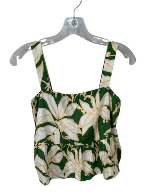 Crosby Size S Green & Tan Sleeveless Flowers Peplum Top Green & Tan / S