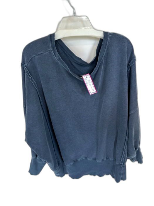 We The Free Size Medium Blue Gray Cotton Blend Distressed Frayed Edge Sweatshirt Blue Gray / Medium