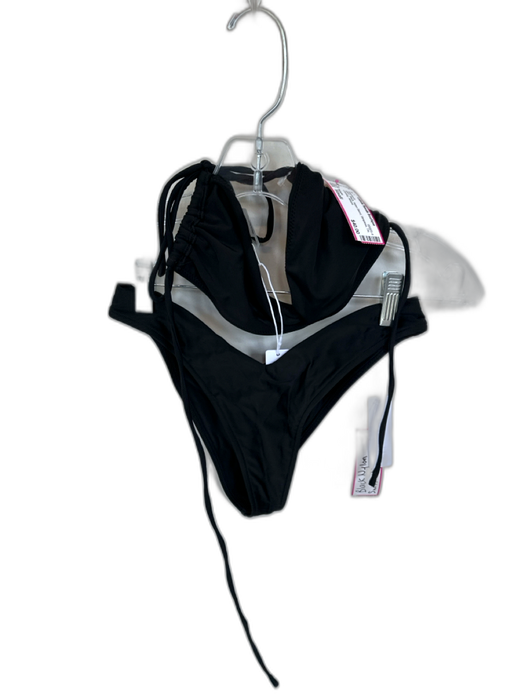 Bright Size Small Black Nylon Blend Strapless Tie Cheeky Swimsuit Black / Small