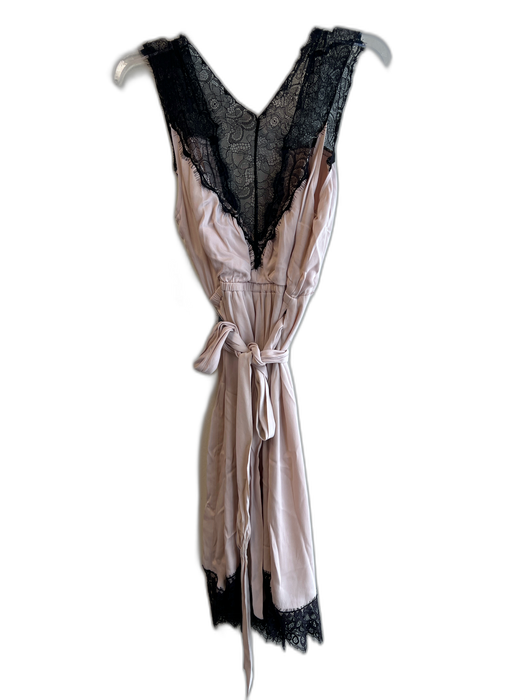 Anthropologie Size S Pink & Black Viscose Wrap Around Lace Detail Back Tie Dress Pink & Black / S