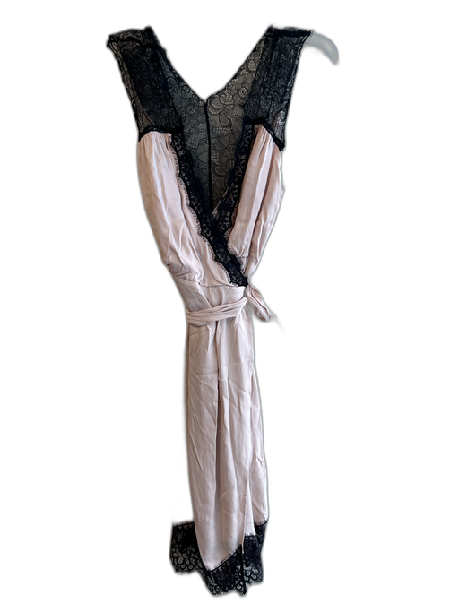 Anthropologie Size S Pink & Black Viscose Wrap Around Lace Detail Back Tie Dress Pink & Black / S