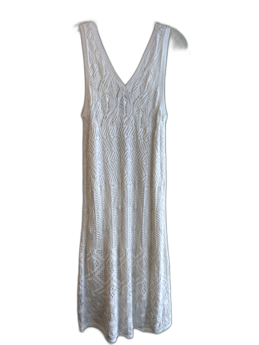 Nic + Zoe Size L White Cotton Blend Sleeveless V Neck Knit Lined Dress White / L