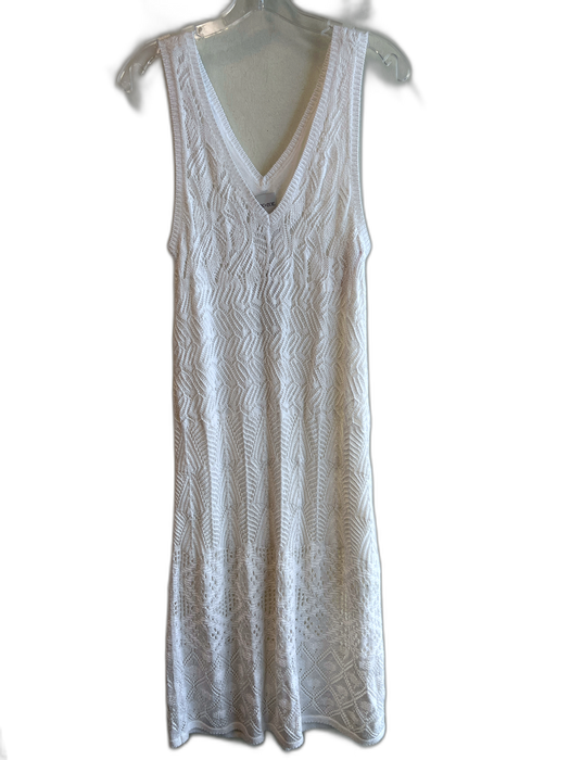 Nic + Zoe Size L White Cotton Blend Sleeveless V Neck Knit Lined Dress White / L