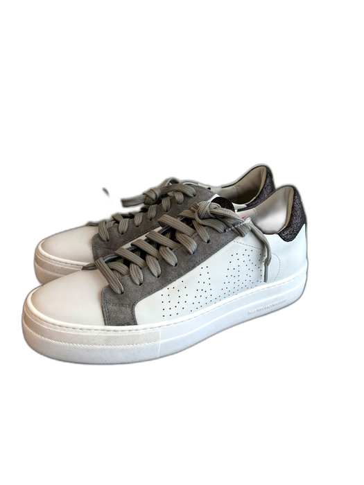 P448 Shoe Size 40 White, Gray & Black Leather Round Toe Logo Lace Up Shoes White, Gray & Black / 40