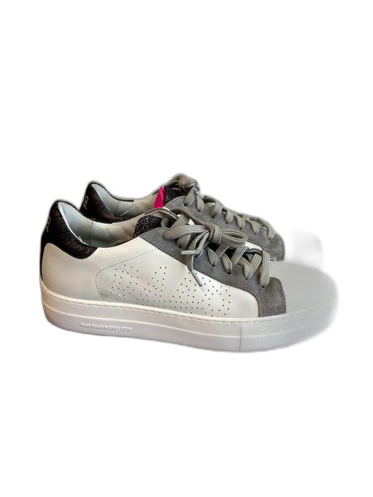 P448 Shoe Size 40 White, Gray & Black Leather Round Toe Logo Lace Up Shoes White, Gray & Black / 40