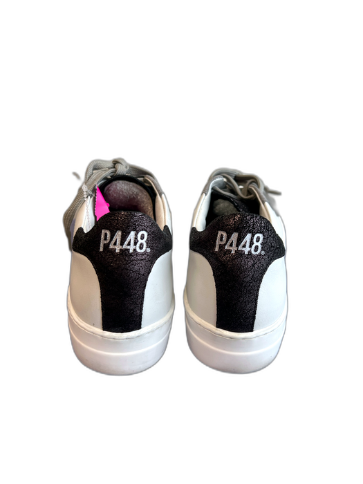 P448 Shoe Size 40 White, Gray & Black Leather Round Toe Logo Lace Up Shoes White, Gray & Black / 40