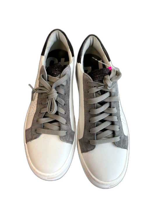 P448 Shoe Size 40 White, Gray & Black Leather Round Toe Logo Lace Up Shoes White, Gray & Black / 40