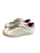P448 Shoe Size 38 White & Pink Leather Suede Bedazzled Lace Up Sneaker Shoes White & Pink / 38