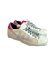 P448 Shoe Size 38 White & Pink Leather Suede Bedazzled Lace Up Sneaker Shoes White & Pink / 38